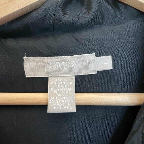 J Crew Long Down Puffer Coat Parka LARGE Black *See Notes* Hood Winter Outdoor - Picture 5 of 11